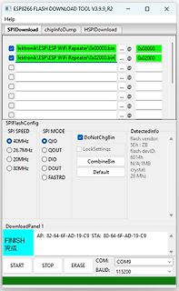 ESP8266 Flash Download Tool Benutzeroberfläche