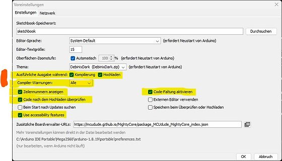Einstellungen der Arduino IDE