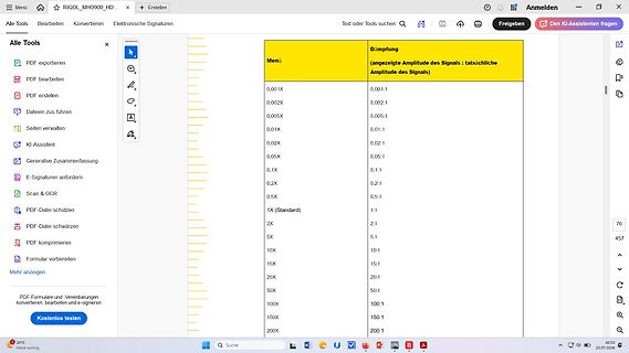 Software-Menü für Dämpfungseinstellungen