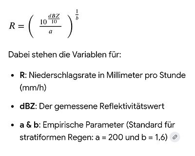 Formel zur Berechnung der Niederschlagsrate
