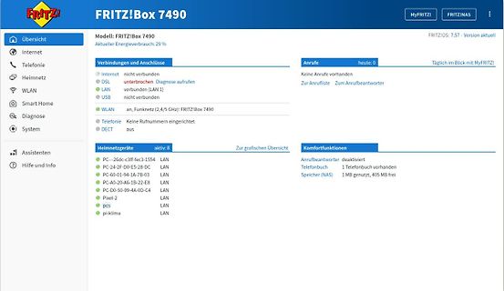 Benutzeroberfläche einer FRITZ!Box 7490