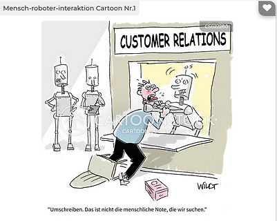 Cartoon über Mensch-Roboter-Interaktion in der Kundenbetreuung