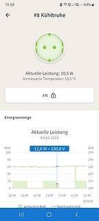 App-Screenshot einer Energieüberwachung für eine Kühltruhe