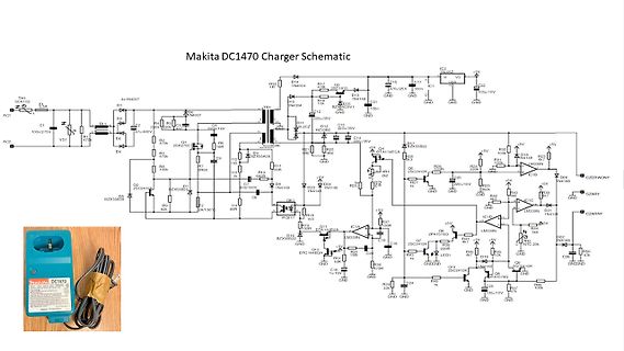 Schaltplan und Foto eines Makita DC1470 Ladegeräts