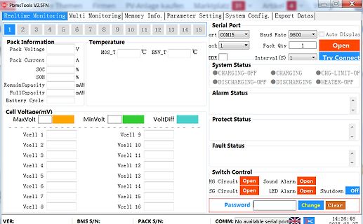 Software-Interface zur Echtzeitüberwachung eines Akku-Packs