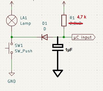 Schaltplan mit Lampe, Diode, Widerstand und Mikrocontroller-Eingang