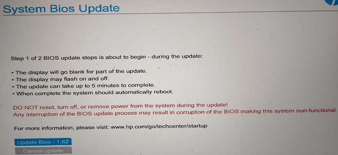 Abfotografierter Bildschirm einer BIOS-Update-Meldung