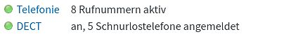 Statusanzeige Telefonie und DECT-Geräte