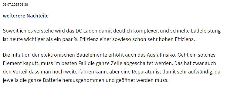 Textbeitrag über Nachteile von DC-Laden und Batteriezellen