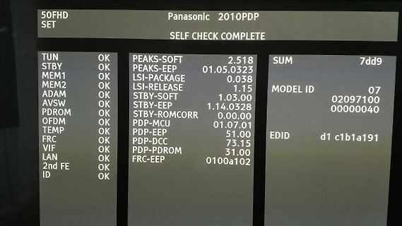 Selbsttest-Ergebnis eines Panasonic 2010PDP Displays