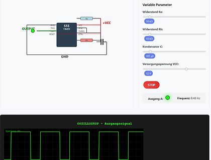 Simulation einer 555-Timer Schaltung mit Oszilloskop-Anzeige