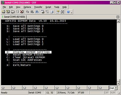 Terminal-Fenster mit EEPROM-Menüsteuerung