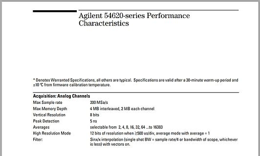 Leistungsmerkmale Agilent 54620-Serie
