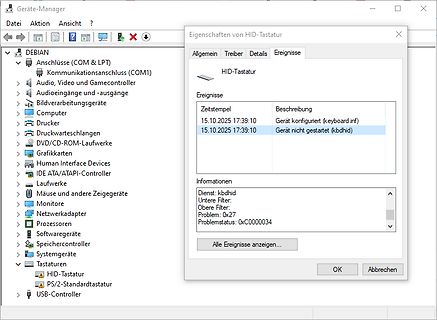 Windows Geräte-Manager Eigenschaften HID-Tastatur