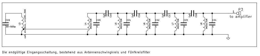Schaltplan eines Antennenschwingkreises und Fünfkreisfilters