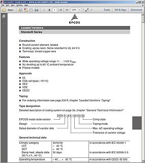 Datenblatt EPCOS Leaded Varistors StandarD Series