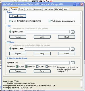 Softwareoberfläche zur Programmierung eines ATmega328P via STK500