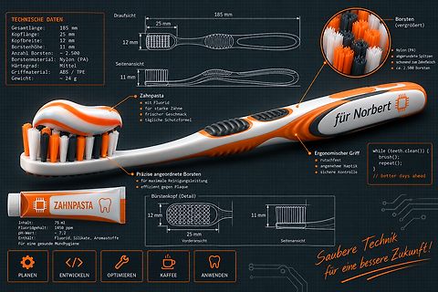 Infografik mit technischen Daten einer Zahnbürste