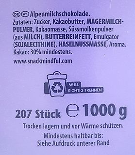 Zutatenliste einer Schokoladenverpackung