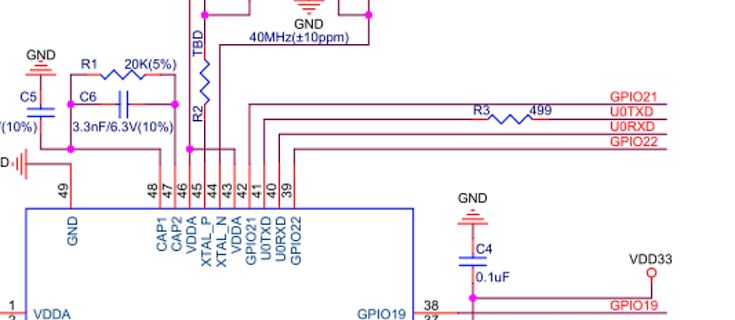 Ausschnitt eines Schaltplans mit Mikrocontroller-Anschlüssen