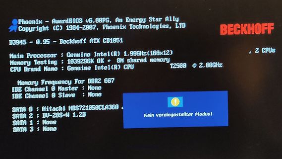 BIOS-Bildschirm eines Beckhoff-Computers