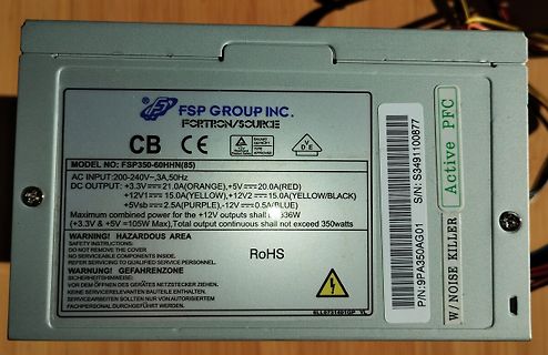 Typenschild eines FSP Netzteils