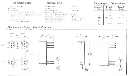 Technische Daten und mechanische Zeichnung eines Bauteils
