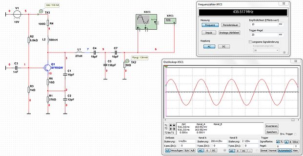 Schaltplan und Oszilloskop-Simulation einer Schaltung