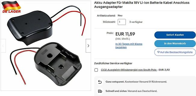 Akku Adapter für Makita 18V Li-Ion Batterie