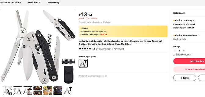 Multifunktionswerkzeug Zange Klappmesser Schere