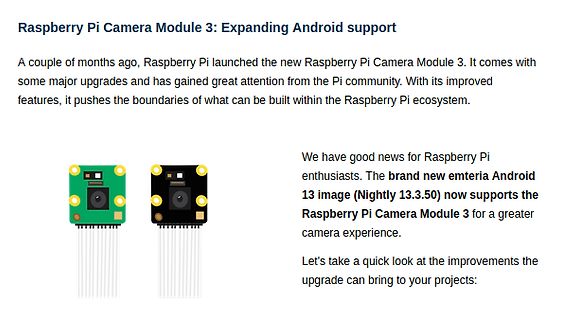 Artikel über Raspberry Pi Camera Module 3 Android Support