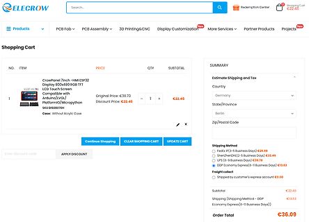 Warenkorb eines Online-Shops für Elektronikkomponenten