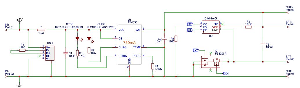 Schaltplan eines Lithium-Ionen-Ladegeräts mit TP4056