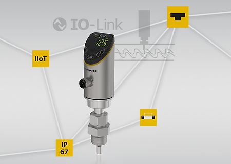 Industrieller Drucksensor von Turck mit IO-Link und IIoT Symbolen