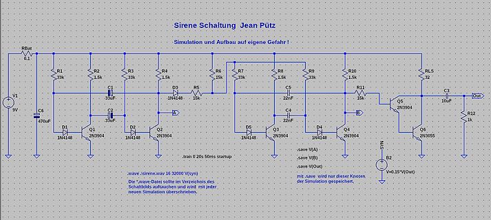 Schaltplan einer Sirene nach Jean Pütz