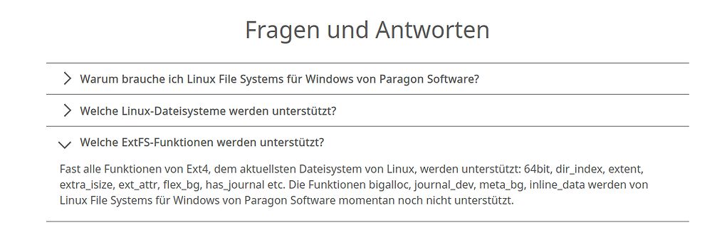 FAQ-Bereich von Paragon Software zu Linux File Systems