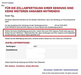 DHL Benachrichtigung zur Zollabfertigung