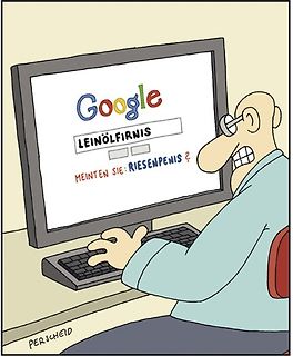 Comic von Mann vor Google-Bildschirm