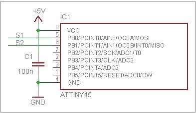 Schaltplan eines ATtiny45 Mikrocontrollers