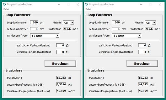 Screenshot eines Magnet-Loop-Rechner-Programms