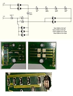Schaltplan und Fotos einer Leiterplatte mit LEDs
