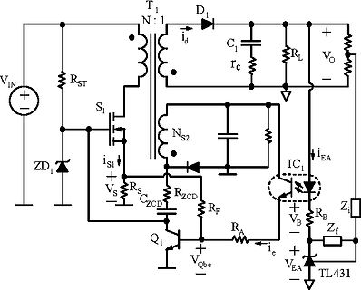Schaltplan eines Schaltnetzteils mit Flyback-Topologie