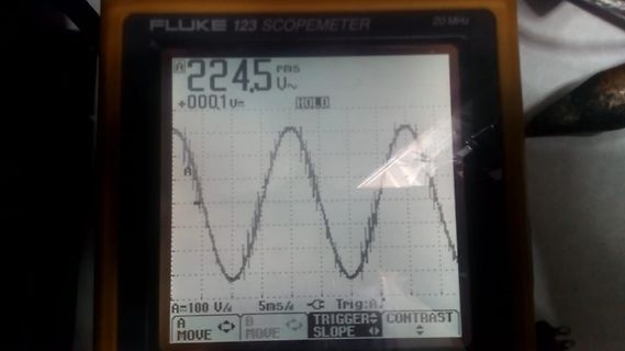 Display eines Fluke 123 Scopemeters mit Sinuswelle