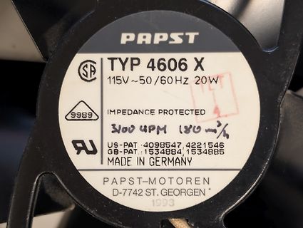 Typenschild eines Papst Lüftermotors