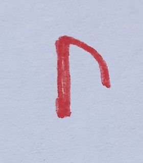 Rote Zeichnung eines Symbols auf weißem Grund