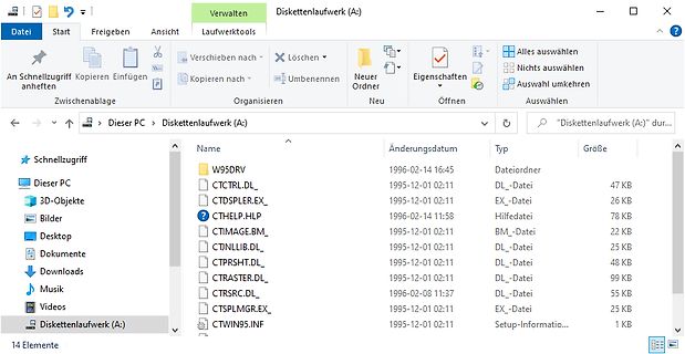 Windows Explorer Fenster mit Dateien auf Diskettenlaufwerk