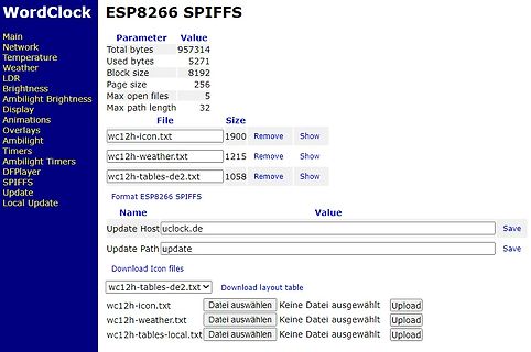 Webinterface ESP8266 SPIFFS Dateiverwaltung