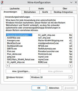 Wine-Konfiguration Anwendungseinstellungen