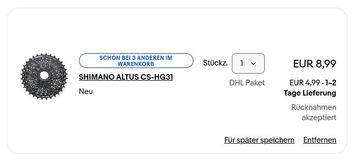 Online-Shop Produktanzeige Shimano Altus Kassette