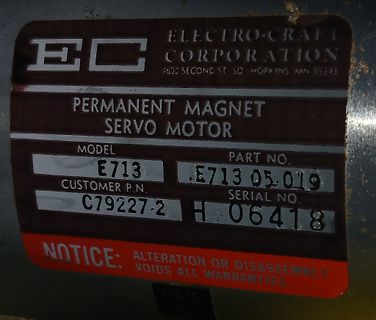 Typenschild eines Electro-Craft Servo Motors